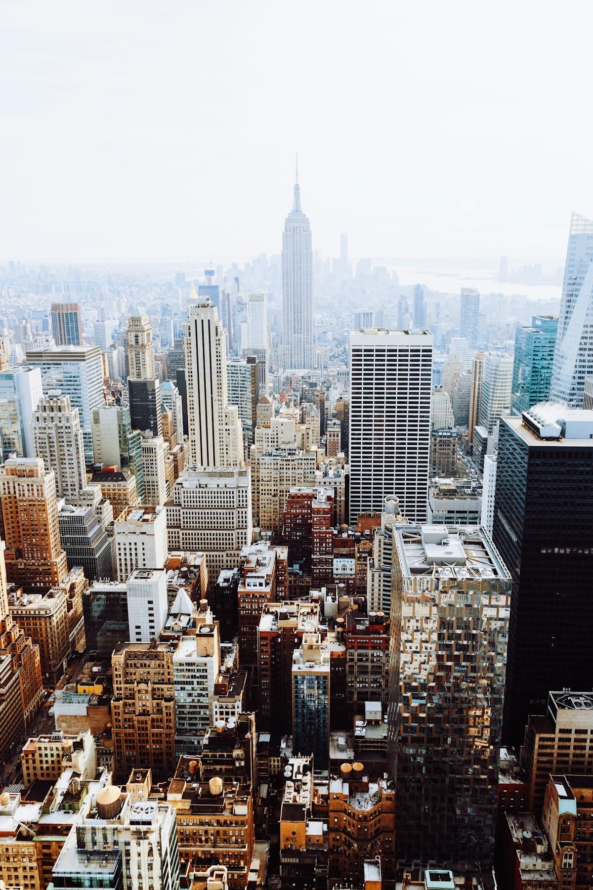 Aerial view of Midtown Manhattan with the Empire State Building in the distance