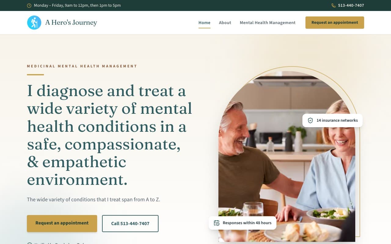 A Hero’s Journey live website homepage